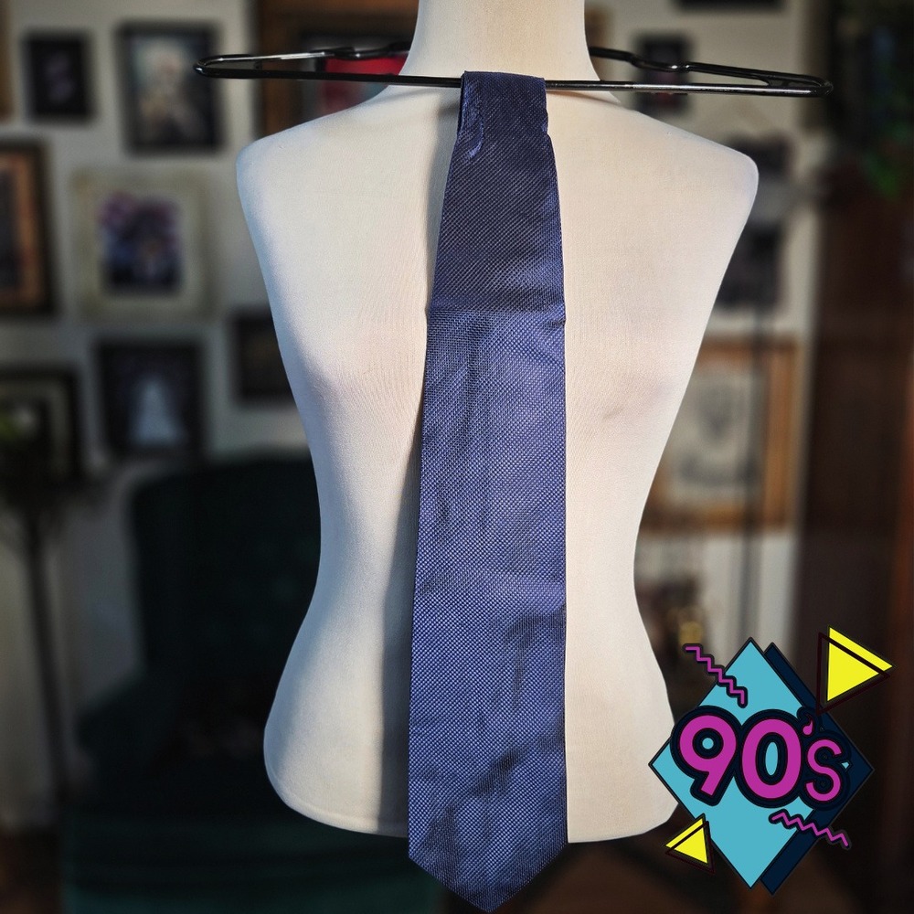 Structure Silk Tie Vintage 90s Mens Blue Geometric Pattern Made in Italy Retro
